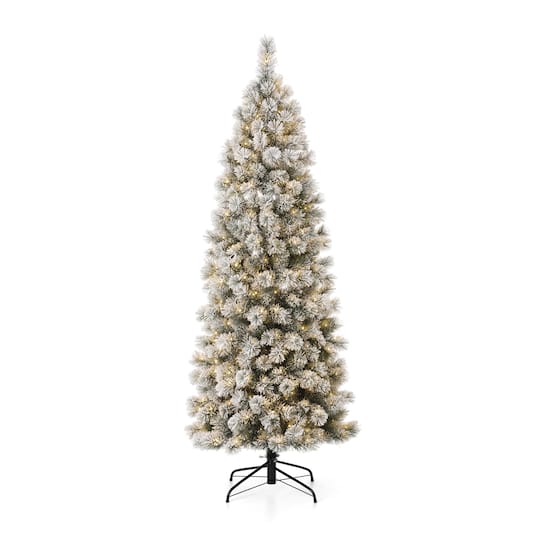 7.5ft Pre-Lit Flocked Pine Artificial Christmas Tree, Warm White LED Lights